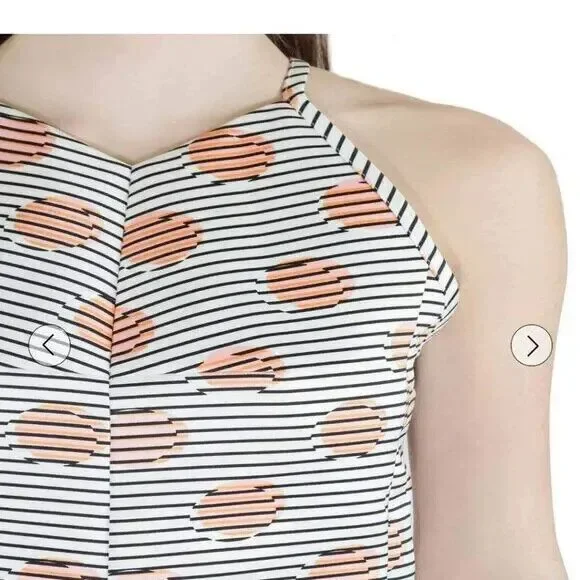 Kenzo White Polka Dot and Stripe Print Sleeveless Flared Dress Sz 36 (US 4) - Picture 6 of 11